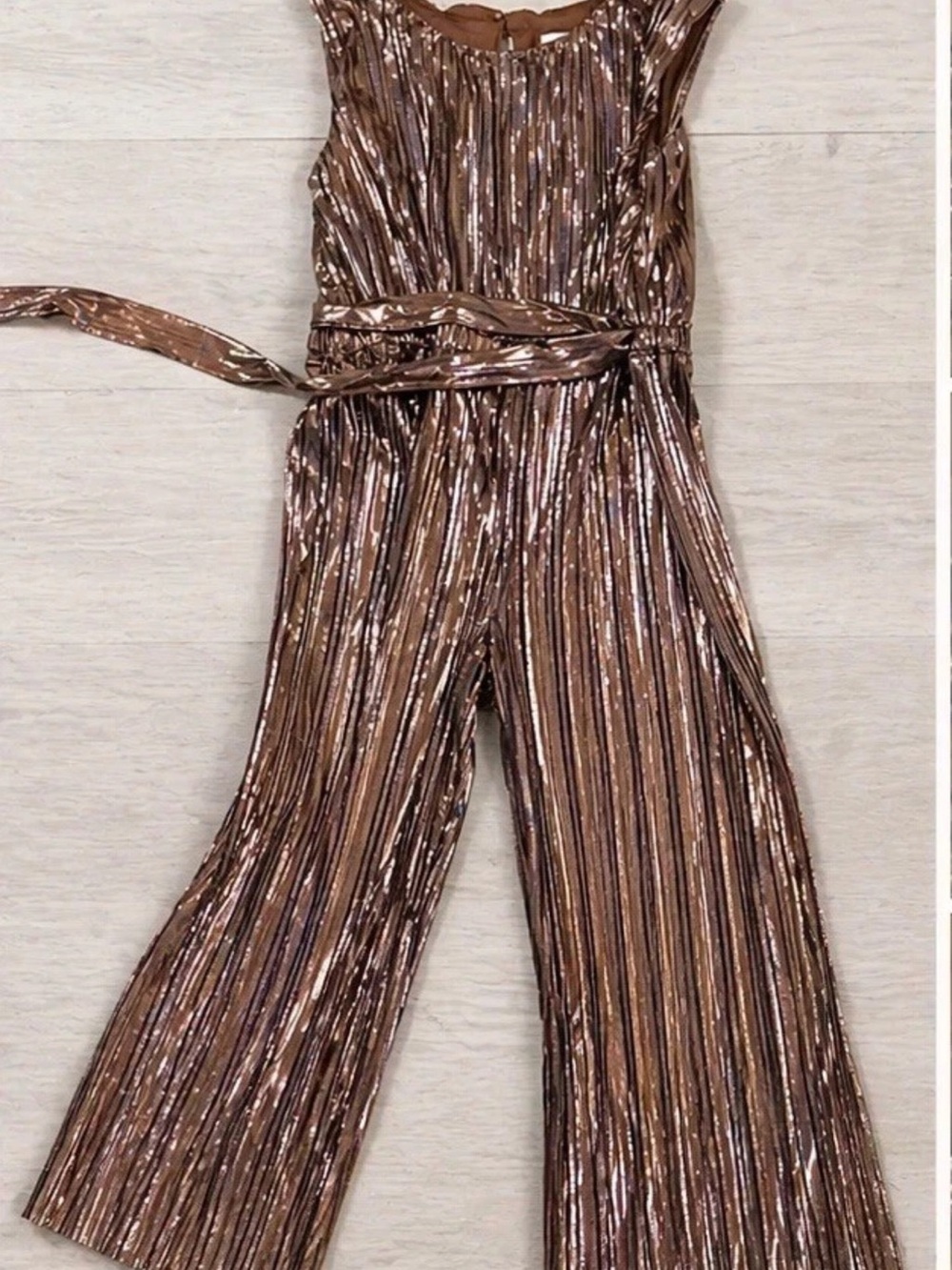 Kenzie Girl Jumpsuit 5T Rose Gold Metallic Pleated Wide Leg Party